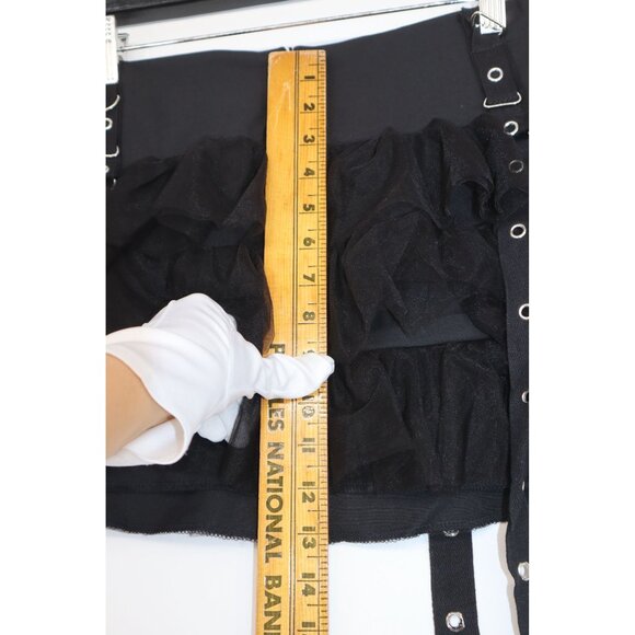 Black Gothic Punk Ruffled Mini Skirt With Straps & Buckle Accents Dark Academia - Picture 9 of 10